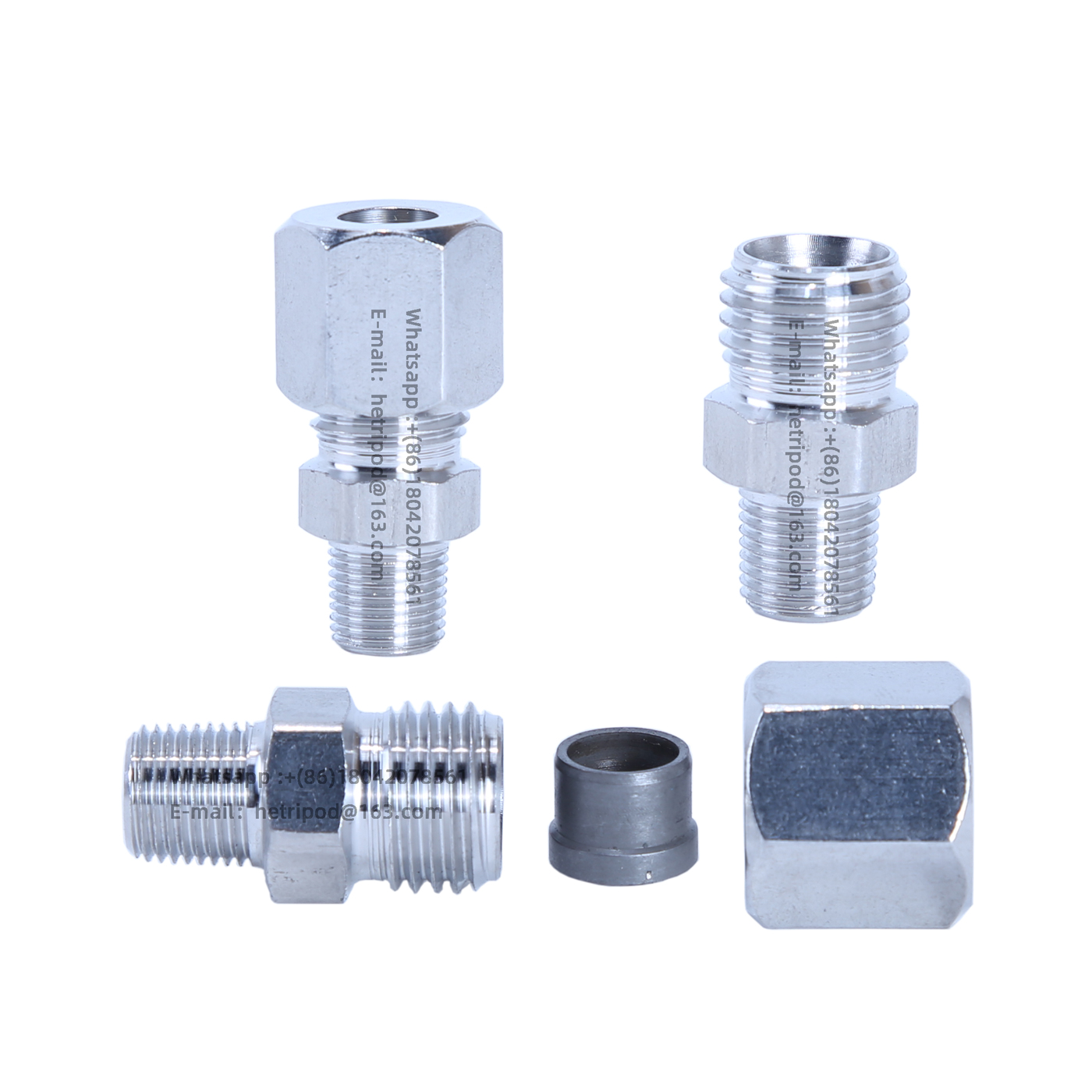 Stainless steel hydraulic fitting connector adapter single card H type 24 degree inner cone NPT1/8 1